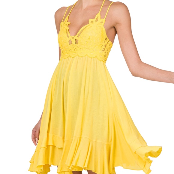 Trend Setter Diva Boutique Dresses & Skirts - CROCHET LACE ASYMMETRIC RUFFLE TRIM CAMI DRESS